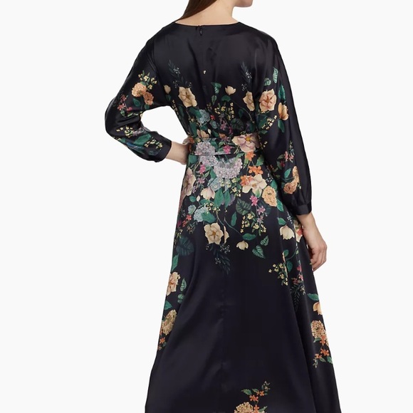 👗👗Teri Jon Floral Dress Size 10 Long Sleeve Black Multicolor - Picture 5 of 10